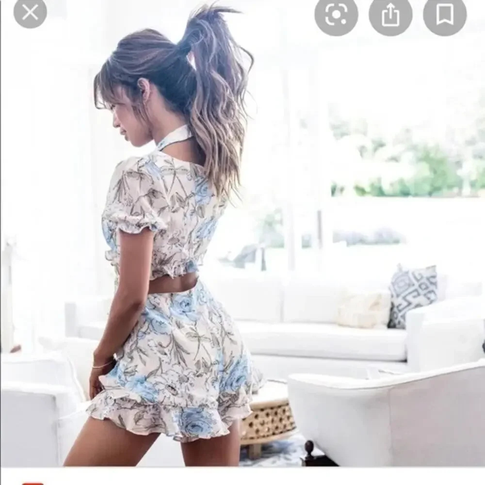 FOR LOVE AND LEMONS Cadence Romper Cream Blue Floral Feminine Dainty Size XS - Picture 2 of 16